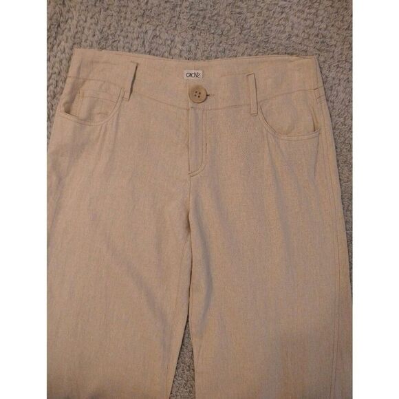 Cache beige linen flared bottom pants Sz 10 Boho Beachy Cottage Core - Picture 5 of 11